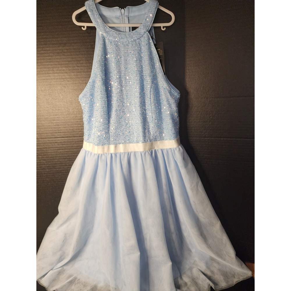 Dressystar Light Blue Sequin Tulle Halter Neck Cocktail Party Dress NWT Size S